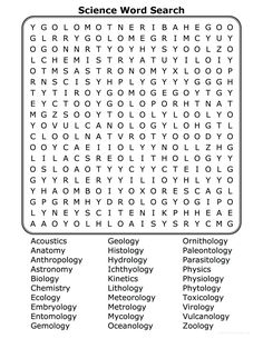 the science word search is shown in black and white