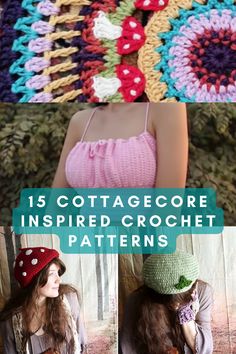 crochet patterns with the words 15 cottage core inspired crochet patterns