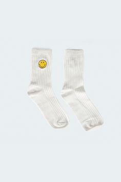 PRODUCT INFO Cotton, Polyester Embroidered smiley Measurements (In): Length 12.9 Item care: Wash with similar color Happy Go Lucky, Purchase Receipt, Free Socks, Everyday Basics, Smiley, Set Dress, Bleach, Socks, White