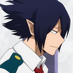 an anime character with black hair wearing a white shirt and red tie looking at something