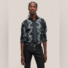 John Varvatos Rodney Exploded Paisley Ls Shirt - Black Size Small. Brand New With Tags Attached. Luxury Black Shirt For Spring, Elegant Black Paisley Print Tops, Black Denim Vest, Paisley Shirt, Tuxedo Suit, John Varvatos, Sport Shirt, Tailored Shirts, Online Retail