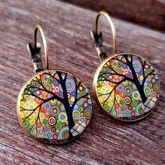 New Arrival Colorful House and Tree Women Stud Earring Abstract Oil Painting House Glass Cabochon Womens EarringsModel Number:4001159924856 Colorful House, Painting House, Tree Woman, Womens Earrings, Moda Boho, Abstract Oil Painting, Stylish Earring, Colorful Earrings, Earring Patterns