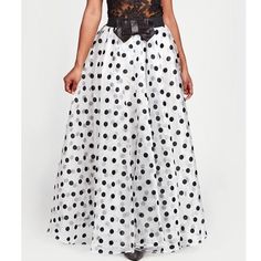 Polka Dot Maxi Skirt Comes In Sizes Medium-2xl Polka Dot Pleated Skirt For Party, Polka Dot Pleated Party Skirt, Pleated Polka Dot Skirt For Party, Party Polka Dot Pleated Skirt, Elegant Polka Dot Skirt For Spring, Fitted Polka Dot Long Skirt, Chic Long Skirt With Polka Dot, Fitted Long Skirt In Polka Dot, Party Polka Dot Lined Skirt