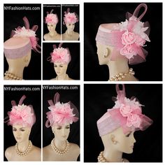 Women’s Handcrafted Couture Soft Pink Statement Designer Pillbox Fashion Kentucky Derby Hat. This Premium Cocktail Hat Is Embellished With A Pink Horse Hair Crinoline Bow, Accented With White Handmade Vintage Silk Orchid Flowers. Small Satin White Rosettes Are Positioned In The Centers Of These Beautiful Orchids. Pink Large Roses Are Arranged Within And Around This Lovely Bowing. Rhinestone Trim Encircles The Crown Of This Stylish Pillbox Hat. This Vintage Styled Classic Runway Hat Fascinator Wi Pink Pillbox Hat, Special Occasion Hats, Mother Of The Bride Hats, Large Roses, Pink Horse, Horse Races, Silk Orchids, Run For The Roses, Occasion Hats