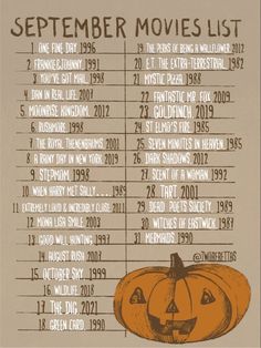 an old movie list with pumpkins for the first time in years, from 1971 to 2009