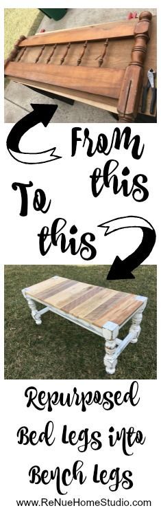 an old coffee table turned into a bench