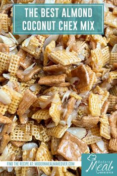 Close up of almond coconut Chex mix Sweet Chex Mix Recipe, Easy Snack Mix, Recipes By Ingredients, Cereal Snacks, Cereal Treats