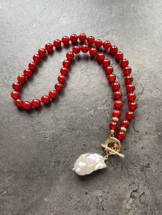 Red Agate Necklace, Lavender Opal, Natural Pearl Necklace, Big Pearl, Chunky Jewelry, Red Agate, Agate Necklace, Color Rojo, Necklace Boho