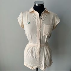 This Romper Is Nice! It Is Figure Flattering, Unique And Sassy! Its Cream Color Is Versatile And Sure To Compliment Your Current Wardrobe! Add These Lovely Piece To Your Collection Today! Reasonable Offers Accepted! Fitted Cotton Jumpsuits And Rompers By Urban Outfitters, Urban Outfitters Casual Fitted Jumpsuits And Rompers, Summer One-piece Bodysuit By Urban Outfitters, Cream Short Sleeve Cotton Onesie, Urban Outfitters White Romper, Urban Outfitters Pants, Cream Color, Pant Jumpsuit, Urban Outfitters