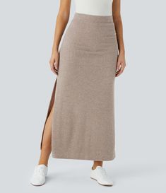 Discover Women’s Ribbed High Waisted Split Hem A Line Maxi Casual Skirt at Halara, Crowd-Approved Affordable Choices Made For What Moves You.