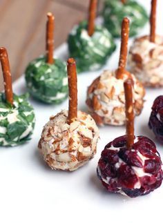 mini cheese ball bites are lined up on a plate