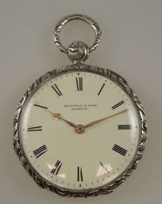 "This is a really fine example of an early silver cylinder pocket watch made in the Empire style with a much slimmer and more elegant profile than other watches of the period.  It would have been made in Switzerland or France and sent to England where it was, finished, retailed and sold Movement - the gilt bridge movement has a cylinder escapement and is in 90% mint condition - light marks and scratches only. Case - the movement comes in a silver open face case, which has a silver back and bezel Timeless Engraved Pocket Watch For Evening, Elegant Evening Pocket Watch With Chronometer, Engraved Timeless Pocket Watch For Evening, Elegant Round Pocket Watch For Evening, Elegant Evening Pocket Watch, Timeless Round Pocket Watch For Evening, Timeless Evening Pocket Watch, Elegant Self-winding Round Pocket Watch, Victorian Pocket Watch With Metal Dial For Formal Occasions