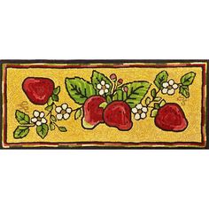 Grandma's Strawberries, rug hooked by Linda Powell Holiday Rugs, Honey Bee Hives, Monks Cloth, Rug Hooking Patterns, Pattern Images, Rug Hooking, Bee Hive, Honey Bee, Printed Rugs