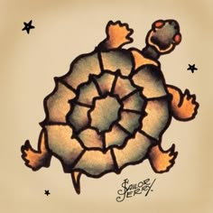 a drawing of a turtle with stars on it's back and the words, i love