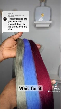 DIY custom color braiding blend #silver #blue #wine #shortsvideo #viral #diy #colors #goviral #hair Blended Braiding Hair Colors, Brown Mixed With Blonde Braids, Custom Braid Color, Natural Hair Styles Braids Cornrows, Black And Gray Braids For Black Women, Senegalese Twist Color Ideas, Color Crochet Hairstyles, Knotless Braids 30 Color, White And Black Braids Mixed