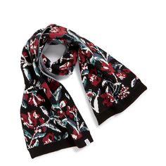 You won't want to venture out without this perfectly-cozy scarf. Knitted intarsia exterior Yarn is viscose, polyester, nylon blend. Dimensions: 13. 5" w x 70. 0" h Vera Bradley Outlet Knit Scarf in Perennials Noir | Viscose/Polyester/Nylon Knit Scarf Women, Scarf Knitted, Fashion Umbrella, Weekend Travel Bags, Winter Attire, Cozy Scarf, Scarf Women, Toiletry Bag Travel, Knitting Women