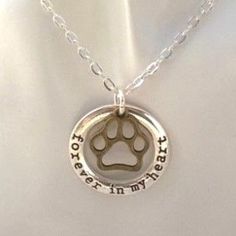 Handmade "Forever In My Heart" Paw Print Charm Necklace Adorned With An Open-Worked Paw Print Charm, This Beautiful Necklace Makes A Great Gift For The Dog Lover In Your Life ~Silver Plated Open Circle Charm Is Engraved With The Words "Forever In My Heart" And Measures Just Over 1" Diameter ~Bronze Plated Paw Print Charm Adds A Touch Of Whimsy, Measures Just Over 1/2" ~Silver Plated Rolo Chain Necklace Measures 18 Inches Long. Memory Jewelry, Heart Paw Print, Pet Memory, Pet Memorial Necklace, Large Dangle Earrings, Summer Beach Jewelry, Paw Print Necklace, Forever In My Heart, Open Heart Necklace