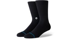 The Stance Icon Classic Crew Socks feature built-in arch support and have reinforced heels and toes. | Stance Icon Classic Crew Socks Black (Size Large) | Academy Sports & Outdoors Black Stretch Socks With Arch Support, Casual Slip-resistant Stretch Socks, Casual Stretch Slip-resistant Socks, Casual Black Sports Socks, Black Socks With Arch Support, Comfortable Black Socks With Arch Support, Fitted Black Socks With Protective Features, Comfortable Black Slip-resistant Socks, Comfortable Slip-resistant Black Socks