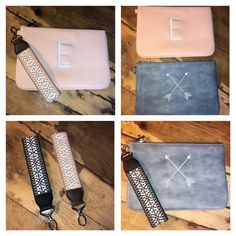 four different styles of purses with the letter e on them