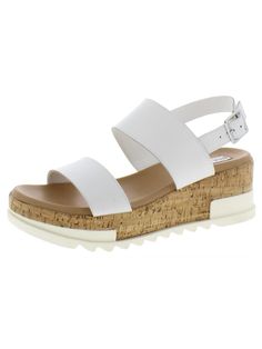 STEVE MADDEN Womens White 1" Platform Cork-Like Padded Brenda Round Toe Wedge Buckle Leather Slingback Sandal 8 M Trendy Slingback Wedge Sandals For Spring, Trendy Wedge Sandals With Adjustable Strap For Spring, Trendy Spring Wedge Sandals With Adjustable Strap, Summer Synthetic Wedge Sandals With Adjustable Strap, Trendy Synthetic Wedge Sandals With Adjustable Strap, Modern Slingback Sandals With Wedge Heel For Summer, Casual Wedge Sandals With Adjustable Strap For Spring, Casual Spring Wedge Sandals With Adjustable Strap, Trendy Leather Slingback Wedge Sandals