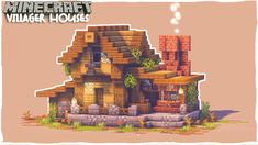 an image of a house made out of wood and bricks with the words minecraft village houses