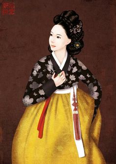 Korean Portrait, Art Of Korea, Hanbok Art, Korean Illustration, Hanbok Traditional, Clothes Illustration