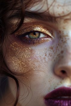 22+ Glamorous Gold Eyeshadow Ideas Gold Foil Makeup Looks, Make Up Photoshoot Ideas, Bronze Eyeshadow Looks, Ethereal Halloween, Fantasy Makeup Looks, Autumn Fae, Ethereal Autumn, Deep Autumn Makeup, Lip Makeup Ideas