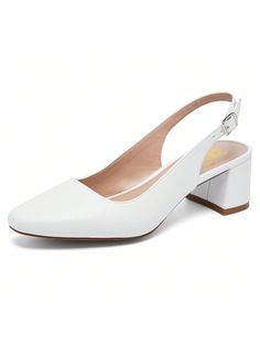 Women's Low Chunky Heels Slingback Square Toe Block Dress Shoes Closed Toe Comfortable Wedding Work Pumps White Elegant   PU Leather  Slingbacks   Women Shoes, size features are:Bust: ,Length: ,Sleeve Length: Low Chunky Heels, Heels Slingback, Work Pumps, Closed Toe Heels, Block Dress, White Pumps, White Heels, Low Block Heels, Slingbacks