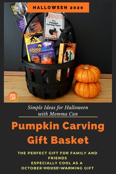 the pumpkin carving gift basket is on display