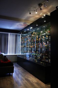 a room filled with lots of glass shelves