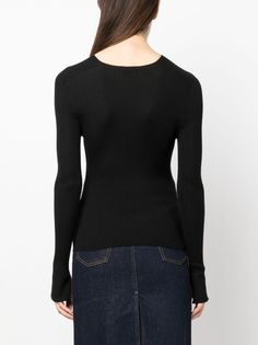 Find LANVIN Long-sleeve Ribbed-knit Top on Editorialist. black virgin wool/cashmere-silk blend knitted construction ribbed knit crew neck long sleeves straight hem Black Ribbed Cashmere Top, Black Fitted Wool Tops, Fitted Black Wool Top, Black Fine Knit Merino Wool Tops, Black Merino Wool Fine Knit Tops, Black Ribbed Wool Sweater, Fitted Fine Knit Sweater, Fitted Ribbed Merino Wool Sweater, Black Fine Knit Top For Work