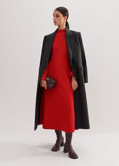 Travel Tailoring Batwing Sleeve Midi Dress | ME+EM Structured Workwear Dresses For Fall, Classic Structured Dress For Fall, Structured Fall Workwear Dresses, Structured Business Dresses For Fall, Fall Structured Workwear Dresses, Structured Long-sleeved Dress For Workwear, Tailored Midi-length Winter Dresses, Structured Long Sleeve Dress For Work, Classic Tailored Winter Dress