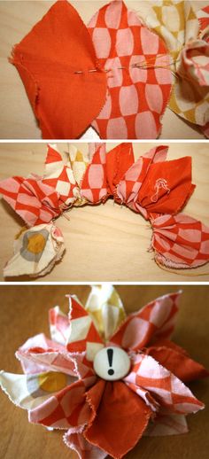 three pictures of different types of fabric flowers