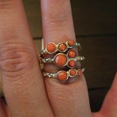 Coral & Gold 3 Ring Set. Crystal Accents. New With Tag. Size 6. Coral Gold Ring For Women, Coral Rings For Women, Elegant Coral Ring Jewelry, Orange Multi-stone Ring Jewelry, Hand-strung Red Coral Jewelry In Coral Color, Coral And Gold, Orange Gold, Pearl Ring, Womens Jewelry Rings