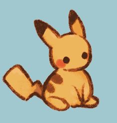 a drawing of a small pokemon stuffed animal sitting on top of a blue background,