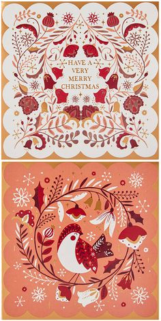 two christmas cards with birds on them