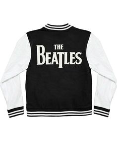 The Beatles Vintage Varsity Jacket Casual Long Sleeve Leather Jacket, Casual Long Sleeve Leather Jacket For College, Classic Biker Jacket With Ribbed Cuffs For Fall, Classic Fall Biker Jacket With Ribbed Cuffs, Classic Leather Jacket For Winter College Wear, Classic Winter Leather Jacket For College, Classic Fall Outerwear For College, Luxury Retro Varsity Jacket For Streetwear, Retro Leather Varsity Jacket For Streetwear