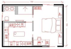 the floor plan for a bedroom and living room