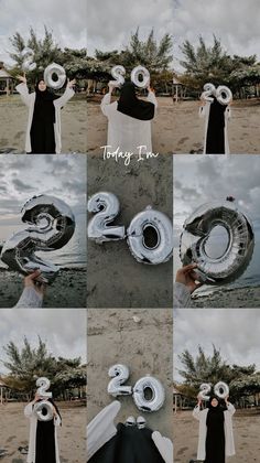 a collage of photos with the number twenty two in front of them and balloons