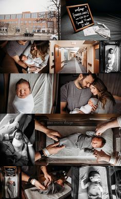 a man and woman are laying in bed with their newborn baby, while the child is being held by his mother