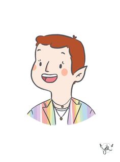 a drawing of a man with red hair wearing a striped shirt and smiling at the camera