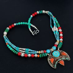 Turquoise Necklace Red Coral Necklace Tibetan Silver Necklace Handmade Beaded Necklace Afghan Jewelry Tribal Nepali Necklace Gift For Sister SKU :- PT-688 Tibetan Beaded Necklace Metal Purity :- Tibetan Silver Gemstone :- Turquoise, Coral Stone Color :- Green, Red Necklace Length :- 18 Inches Necklace Weight :- 107 Gram ########## * They are handmade and designed carefully by craftsmen * Different gemstones and brass parts brought together to create an elegant piece * These are pieces to treasur Red Coral Necklace, Afghan Jewelry, Coral Stone, Handmade Beaded Necklaces, Red Necklace, Coral Necklace, Buy Handmade, Metal Necklaces, Sister Gifts