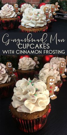 gingerbread cupcakes with cinnamon frosting and sprinkles on top