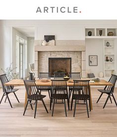 a dining room table with six chairs around it and the words article written above it