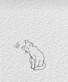 a drawing of a cat sitting on the ground with a butterfly in it's mouth