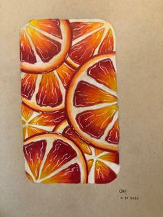 a drawing of orange slices on brown paper