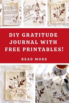 a collage of pictures with the words, diy gratefule journal with free printables