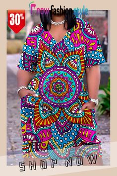 Purplish Blue Fashion Casual Print Basic V Neck Short Sleeve Dress Sundress Beach, Women Fashion Casual, Africa Dress, Chain Dress, Beach Dresses Summer, Boho Girl, Long Sleeve Short Dress, Dresses Women, African Inspired