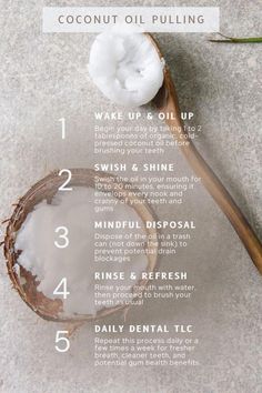 Discover the transformative power of coconut oil pulling with this easy to follow step-by-step guide! Start your day with this natural oral care ritual for fresher breath, cleaner teeth, and potential gum health benefits. Perfect for those looking for holistic dental care methods and oral hygiene enthusiasts. Try this daily or weekly routine for a radiant smile and healthier mouth. #CoconutOilPulling #DentalWellness #NaturalOralCare #HolisticHealth #GumHea #WhatIsMoonOralCare How To Coconut Oil Pulling, Teeth Routine Dental Health, Coconut Pulling Teeth, Holistic Dental Care, Mouth Care Routine, Oil Pulling With Coconut Oil, Coconut Oil Pulling Benefits, Coconut Pulling, Oral Hygiene Routine