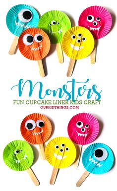 Cupcake Liner Monster Craft Halloween Party Arts And Crafts For Kids, Fun Easy Preschool Crafts, Halloween Art For Two Year Olds, Arts And Crafts For First Grade, Preschool Arts And Crafts Activities, 1st Grade Projects Crafts, Crafts For Tk, Monster Art Activities For Preschool, Fun Halloween Crafts Preschool